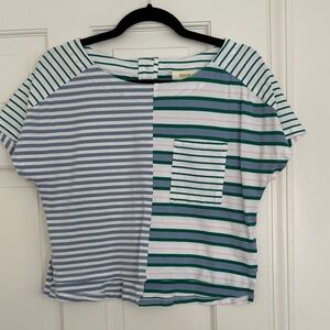 Anthropologie Maeve Green and White Striped Top